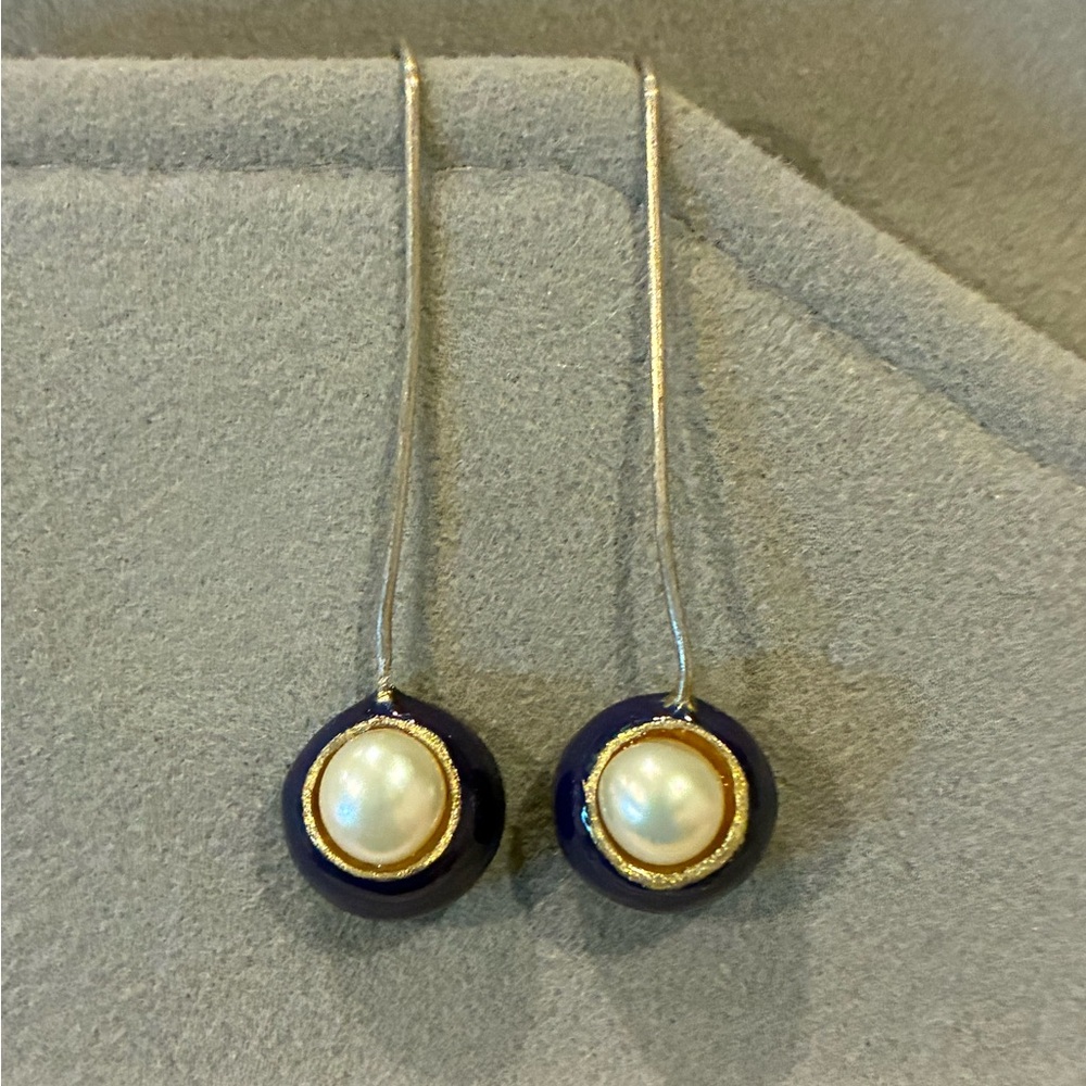 Elegant Navy and Pearl Drop Earrings - Woman Jewelry